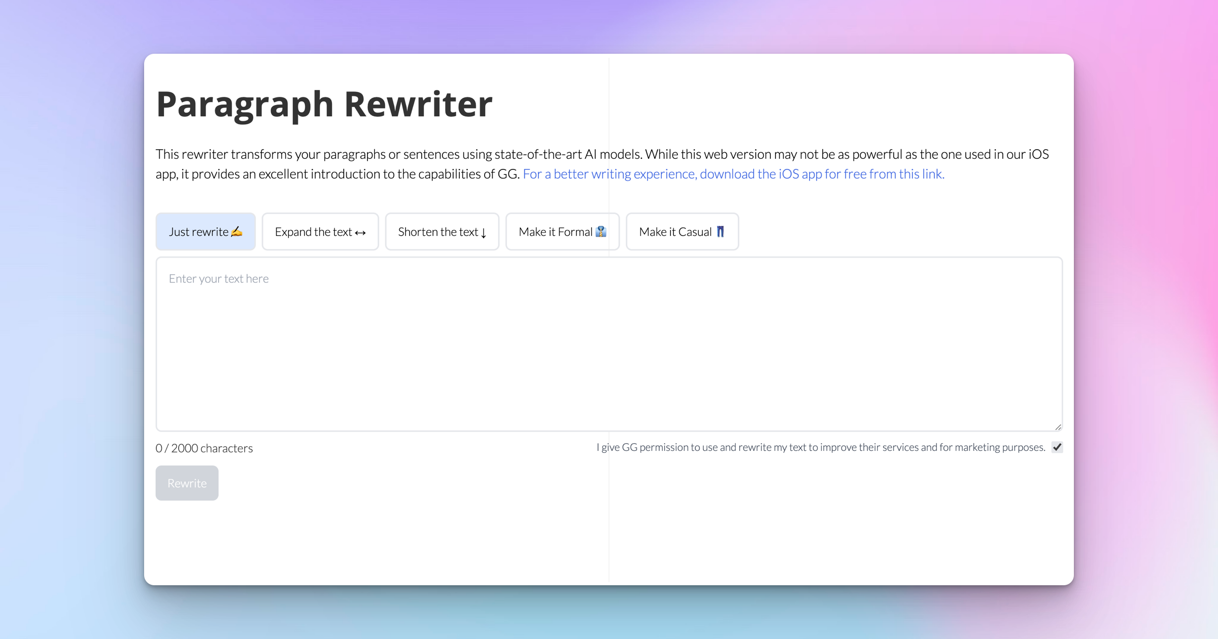 GG Rewriter: Free Paragraph Rewriter, Paraphrasing Tool